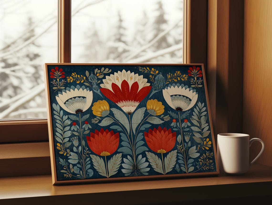 Ukrainian Folk Art Botanical Poster, Scandi Style - Image 2