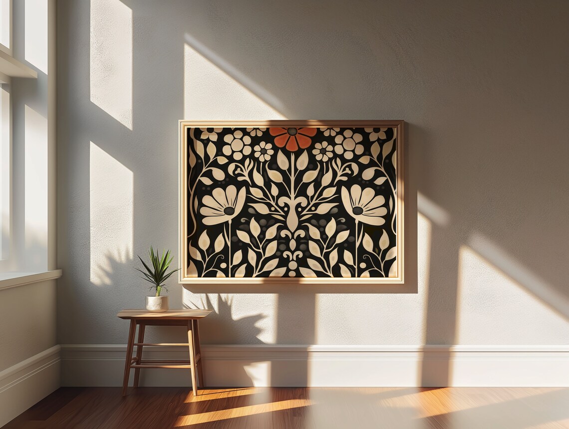 Norwegian Folk Art Scandinavian Pattern, Abstract Botanical - Image 3