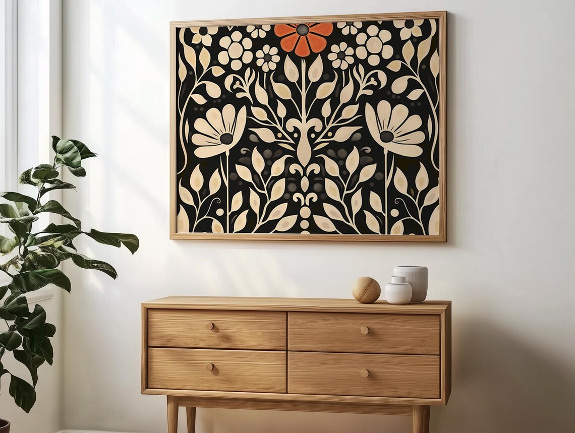 Norwegian Folk Art Scandinavian Pattern, Abstract Botanical