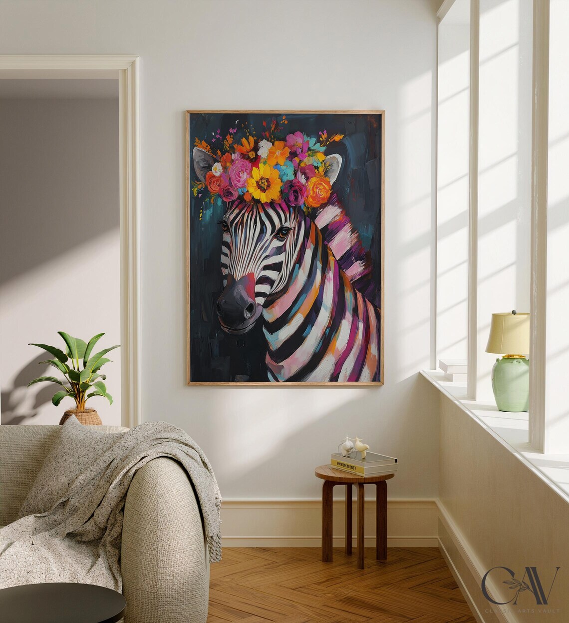 Colorful Zebra Flower Crown Pop Art Painting Wild Animal Wall Art - Image 2