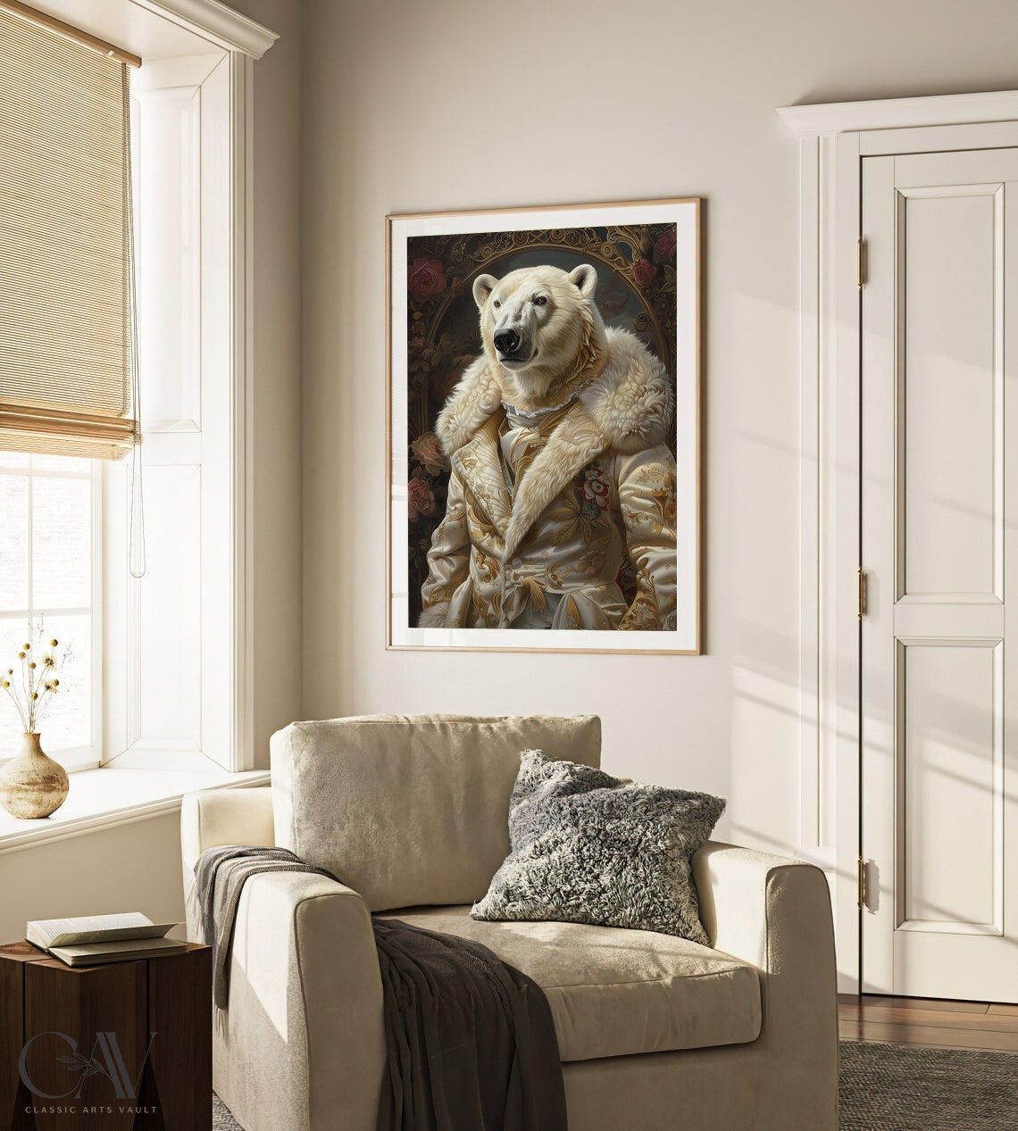 Polar Bear Royal Renaissance Portrait Ivory Brocade Coat Wall Art - Image 3