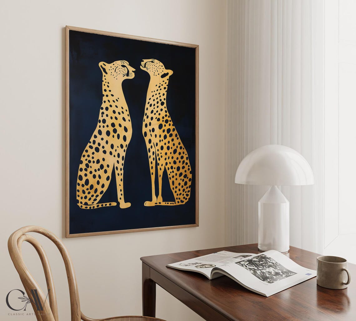 Two Gold Cheetahs Facing Each Other On Navy Minimalist Poster - Image 5