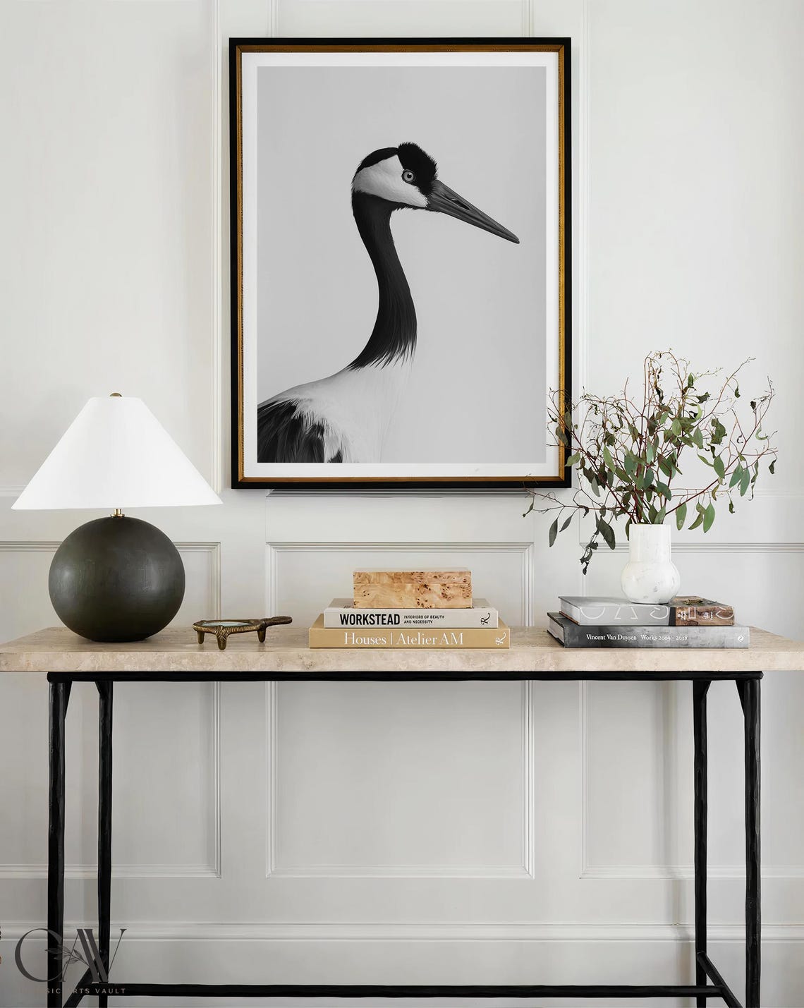 Black and White Crane Portrait Long Neck Bird Photography Poster - Image 4