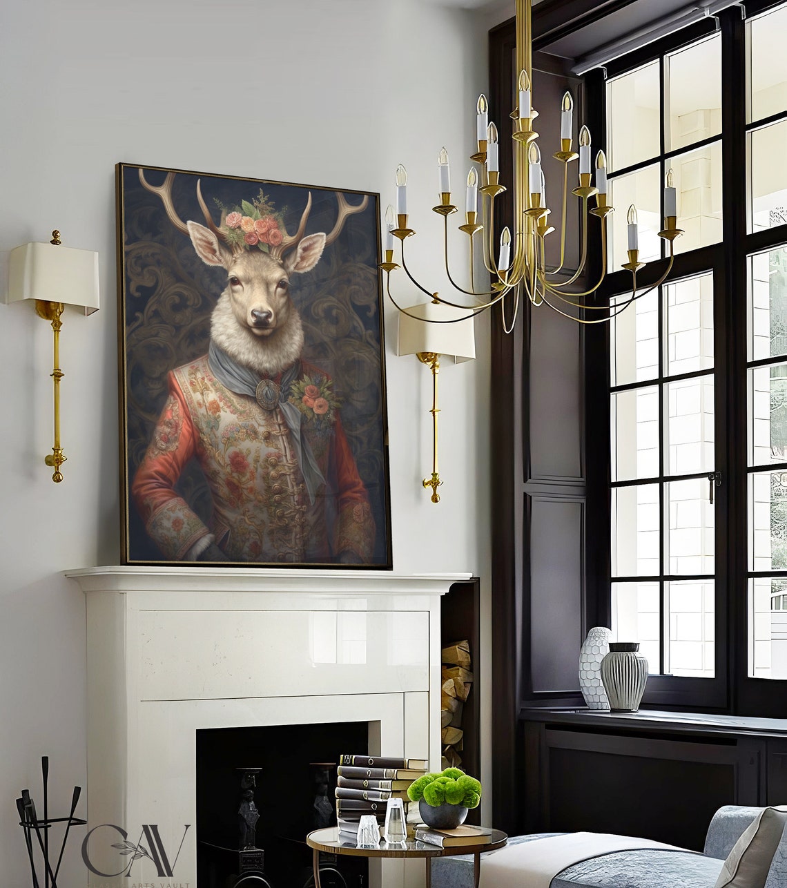 Stag in Royal Brocade Jacket With Rose Crown Baroque Style Poster - Image 4