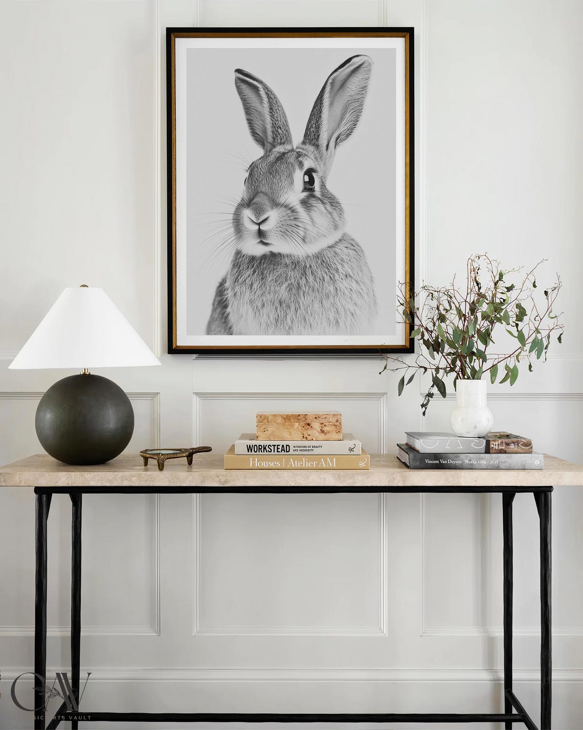 Black and White Rabbit Portrait Front View Bunny Photography Poster - Image 4