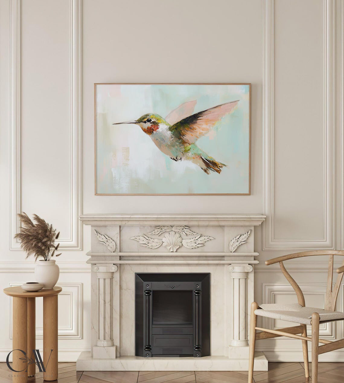 Ruby Throated Hummingbird in Flight Oil Painting Style Art Poster - Image 4
