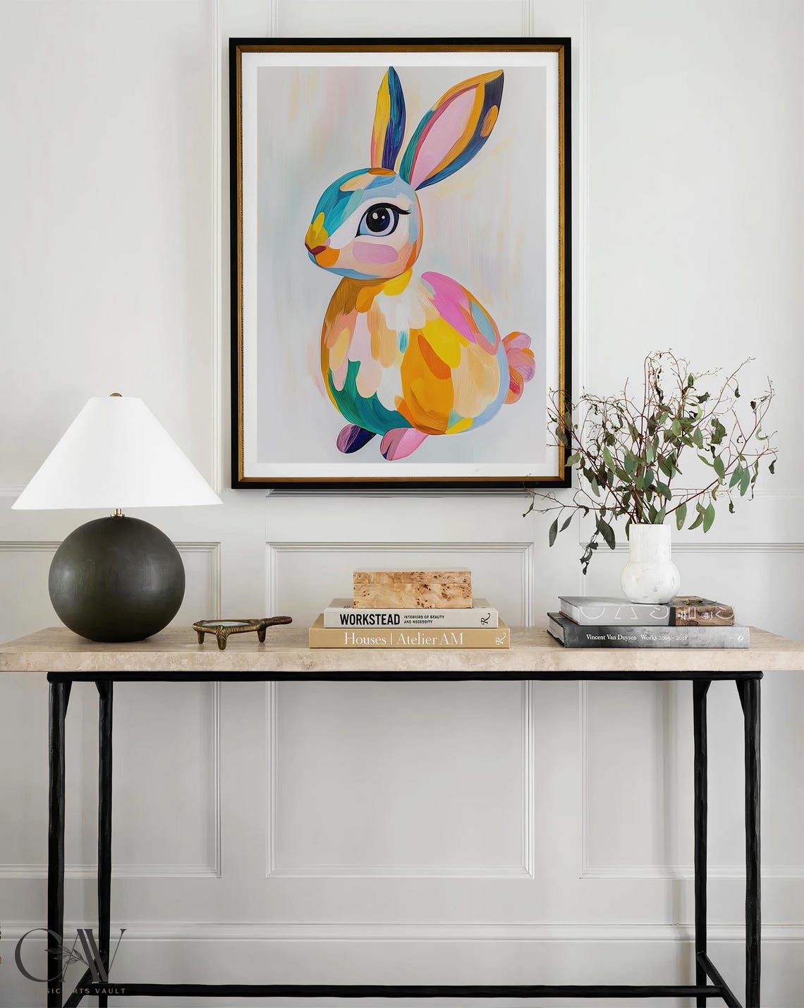 Rabbit Colorful Brushstroke Portrait Nursery Kids Room Wall Art - Image 3