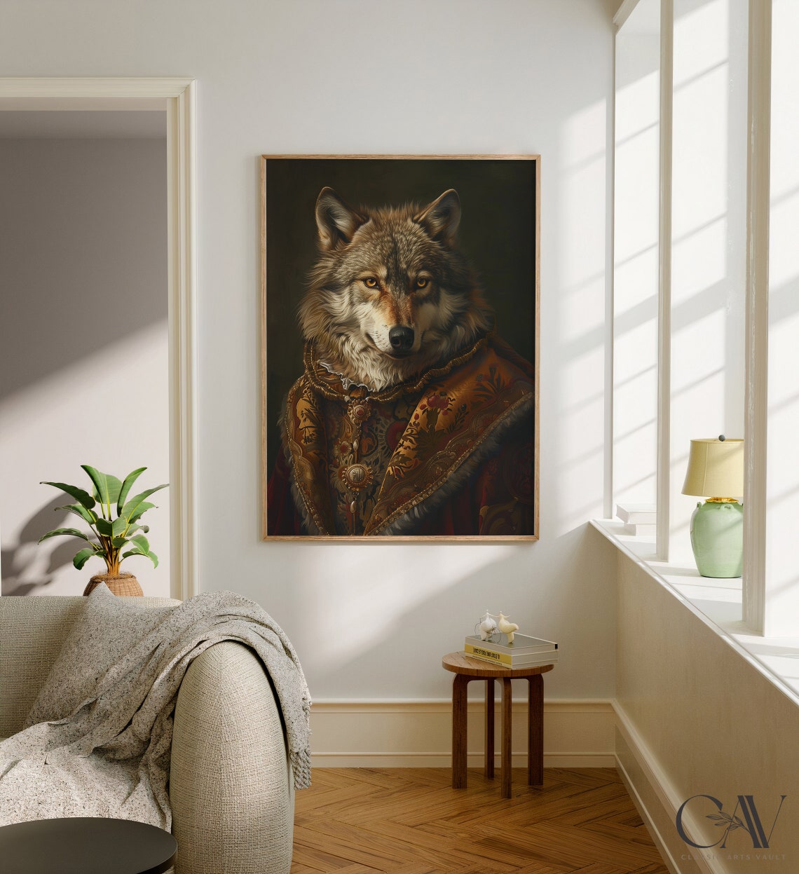 Wolf Royal Renaissance Portrait Brocade Medallion Coat Wall Art - Image 2