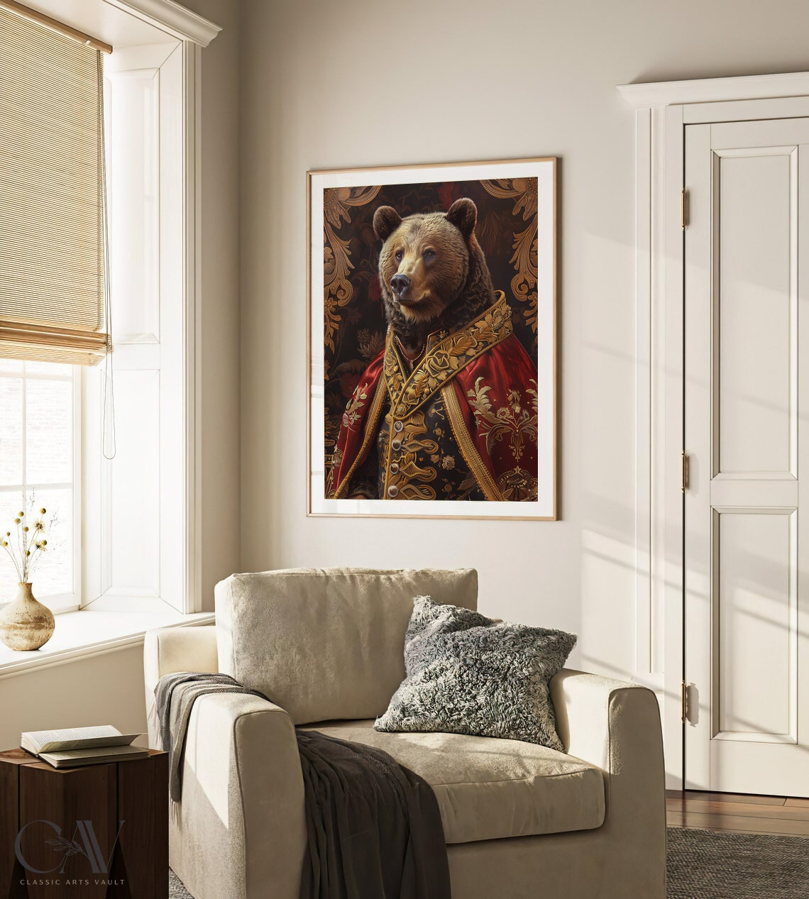 Brown Bear Royal Renaissance Portrait Red Brocade Coat Wall Art - Image 4