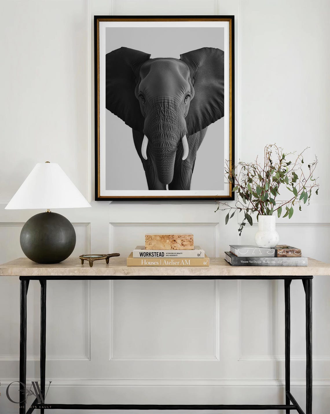 Black and White Elephant Front View Portrait Photography Poster - Image 4