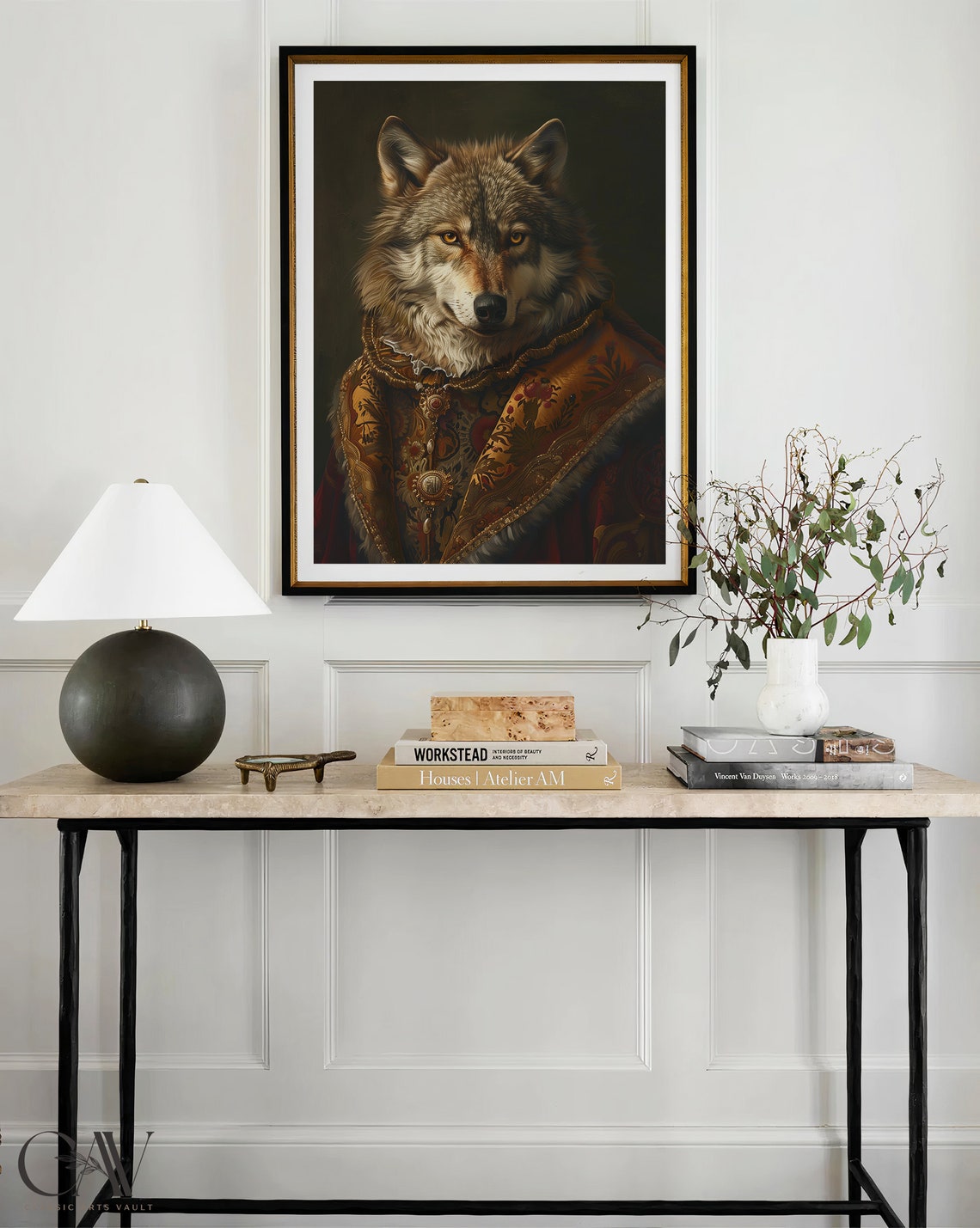 Wolf Royal Renaissance Portrait Brocade Medallion Coat Wall Art - Image 4