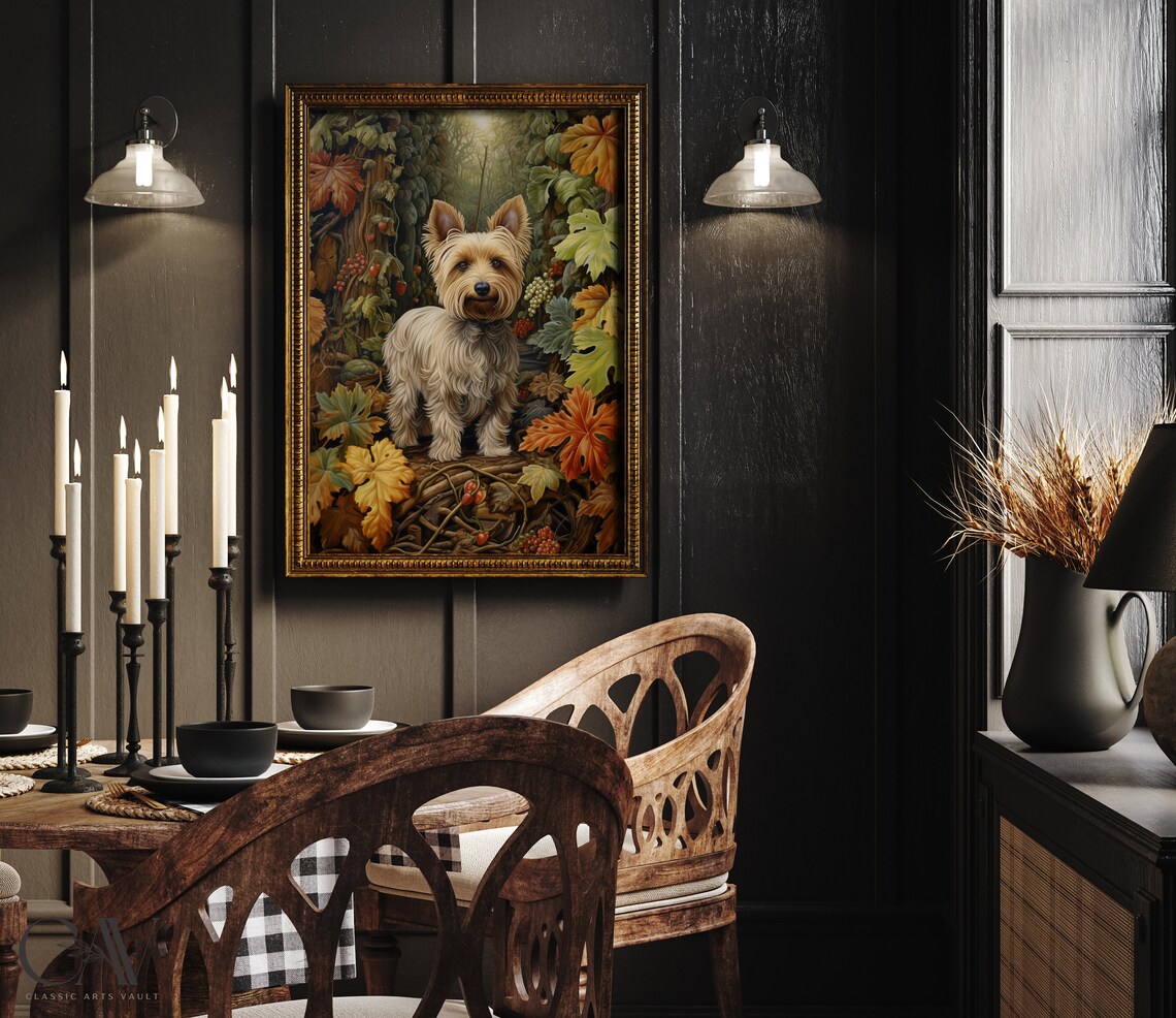 Yorkshire Terrier in Autumn Woodland with Berries Fall Art Print
