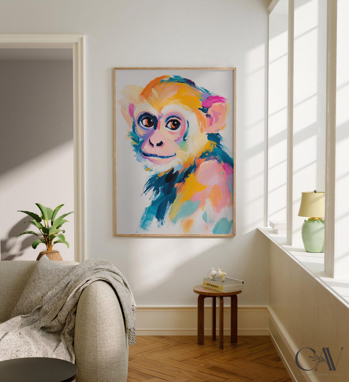 Monkey Colorful Brushstroke Portrait Nursery Kids Room Wall Art - Image 2