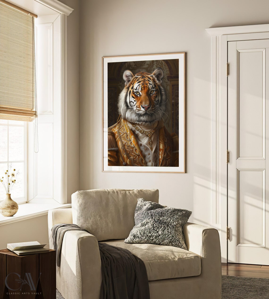 Tiger in Golden Royal Uniform with Jeweled Necklace Wall Art - Image 4