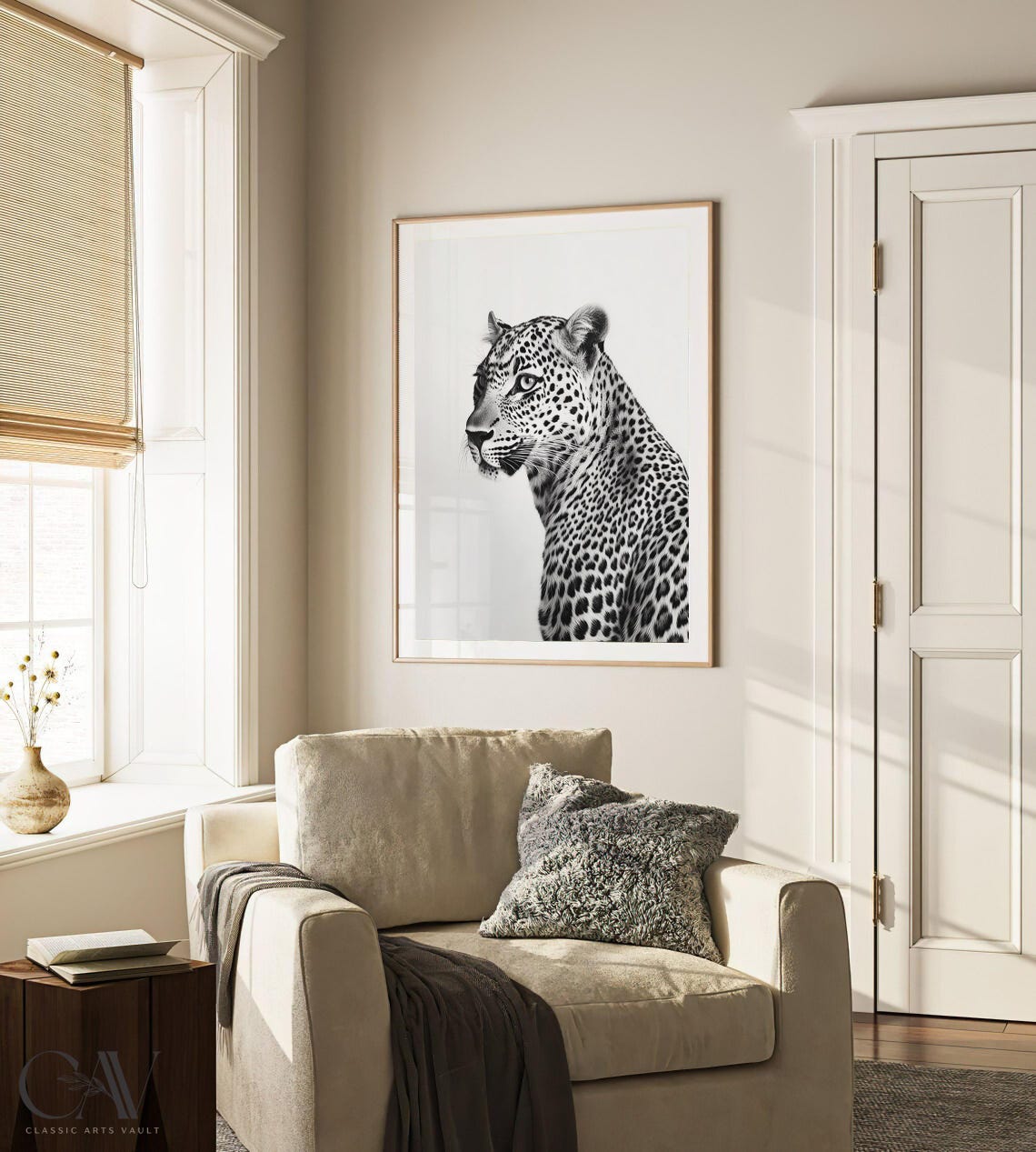 Leopard Profile Black and White Photography Portrait Wall Art - Image 3
