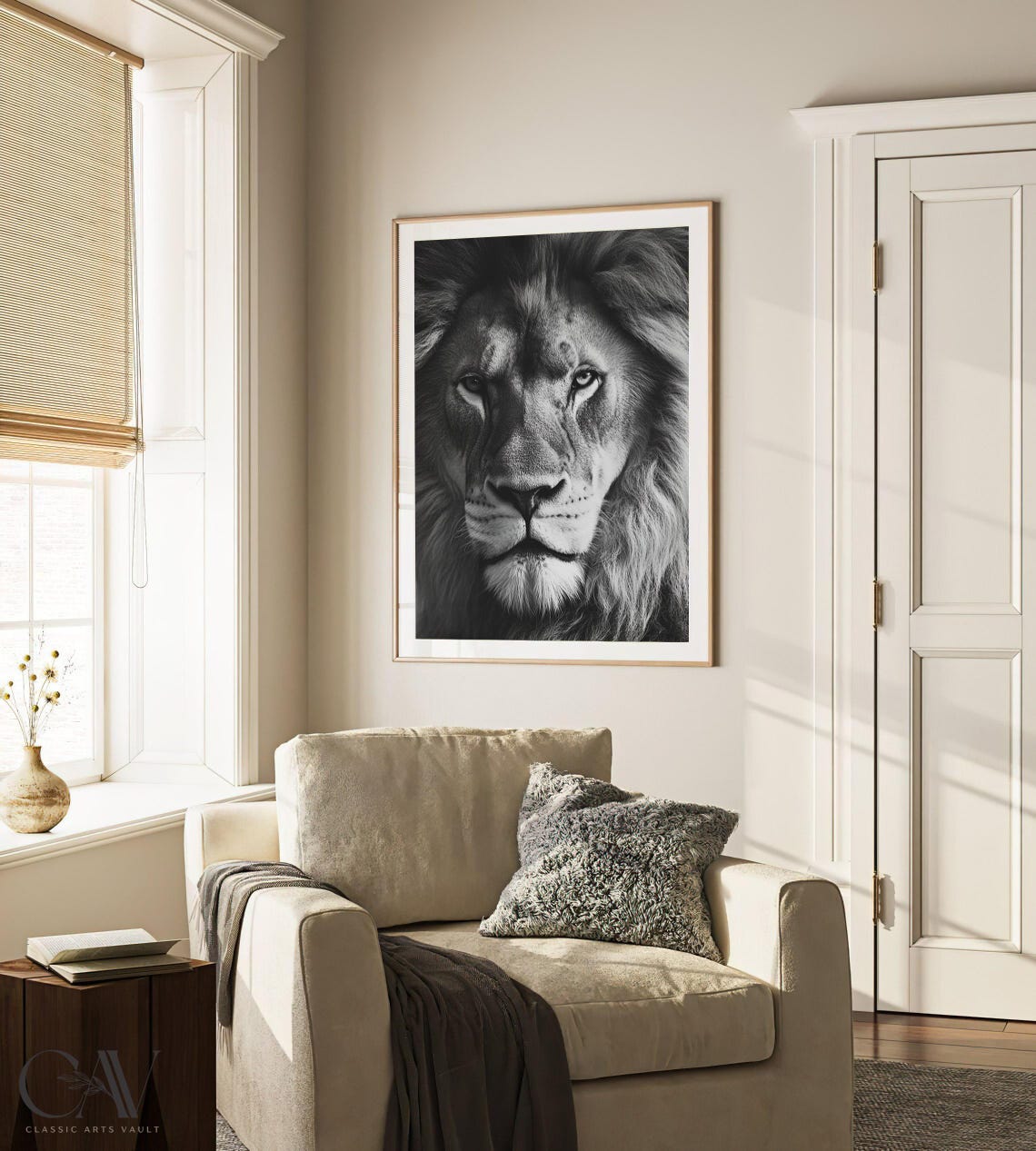 Majestic Lion Face Black and White Close Up Portrait Wall Art - Image 3