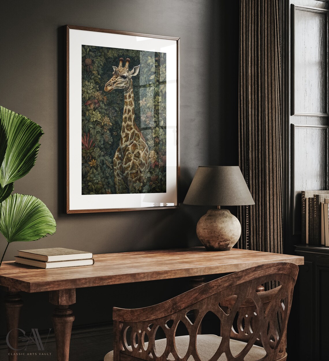Giraffe in Lush Jungle Botanical William Morris Style Art Poster - Image 4
