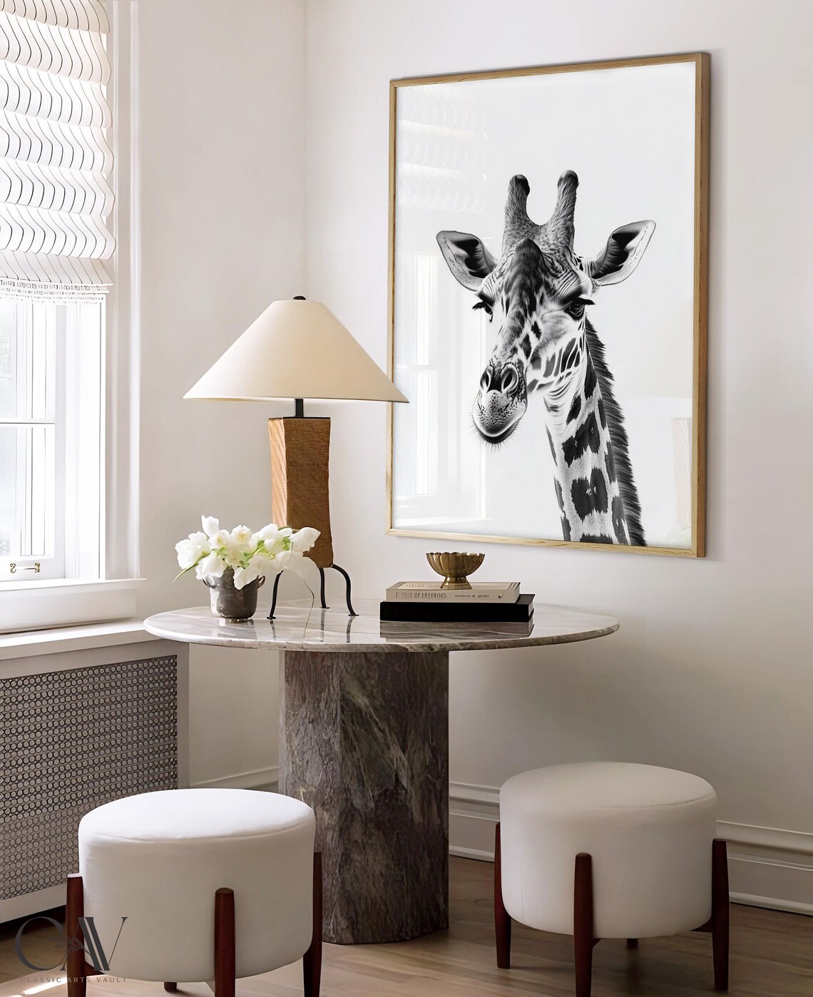 Giraffe Head Portrait in Black and White Minimalist Elegant Animal Poster - Image 4