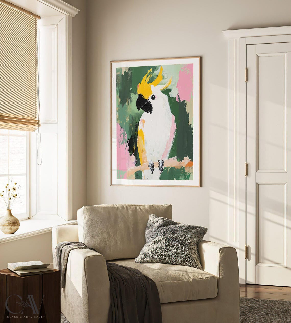 Cockatoo Perched Branch Abstract Modern Painterly Art Poster - Image 4