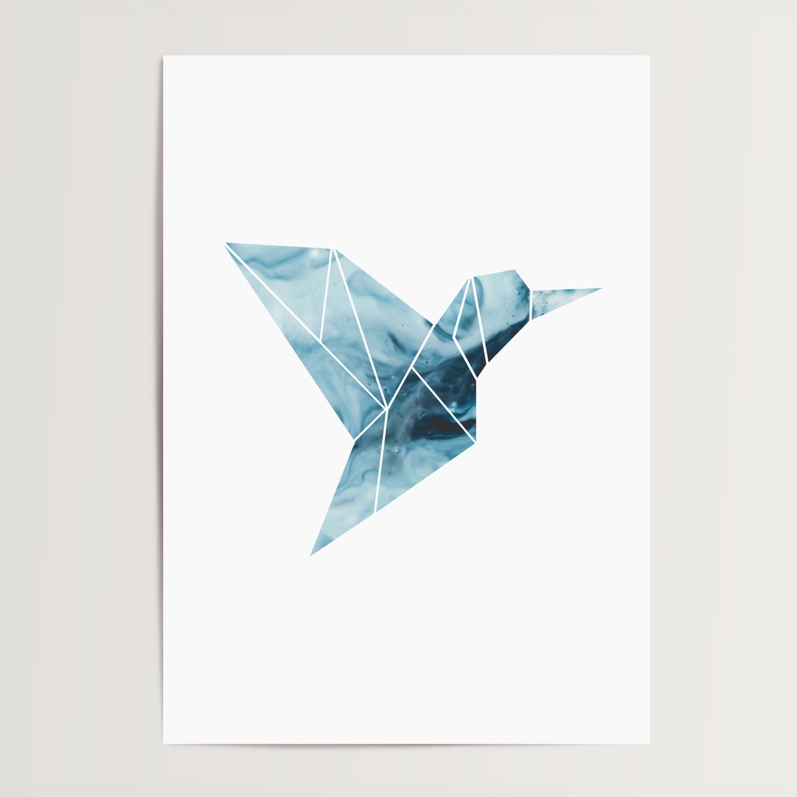 Geometric Blue Marble Hummingbird Scandinavian Bird Art Poster - Image 4
