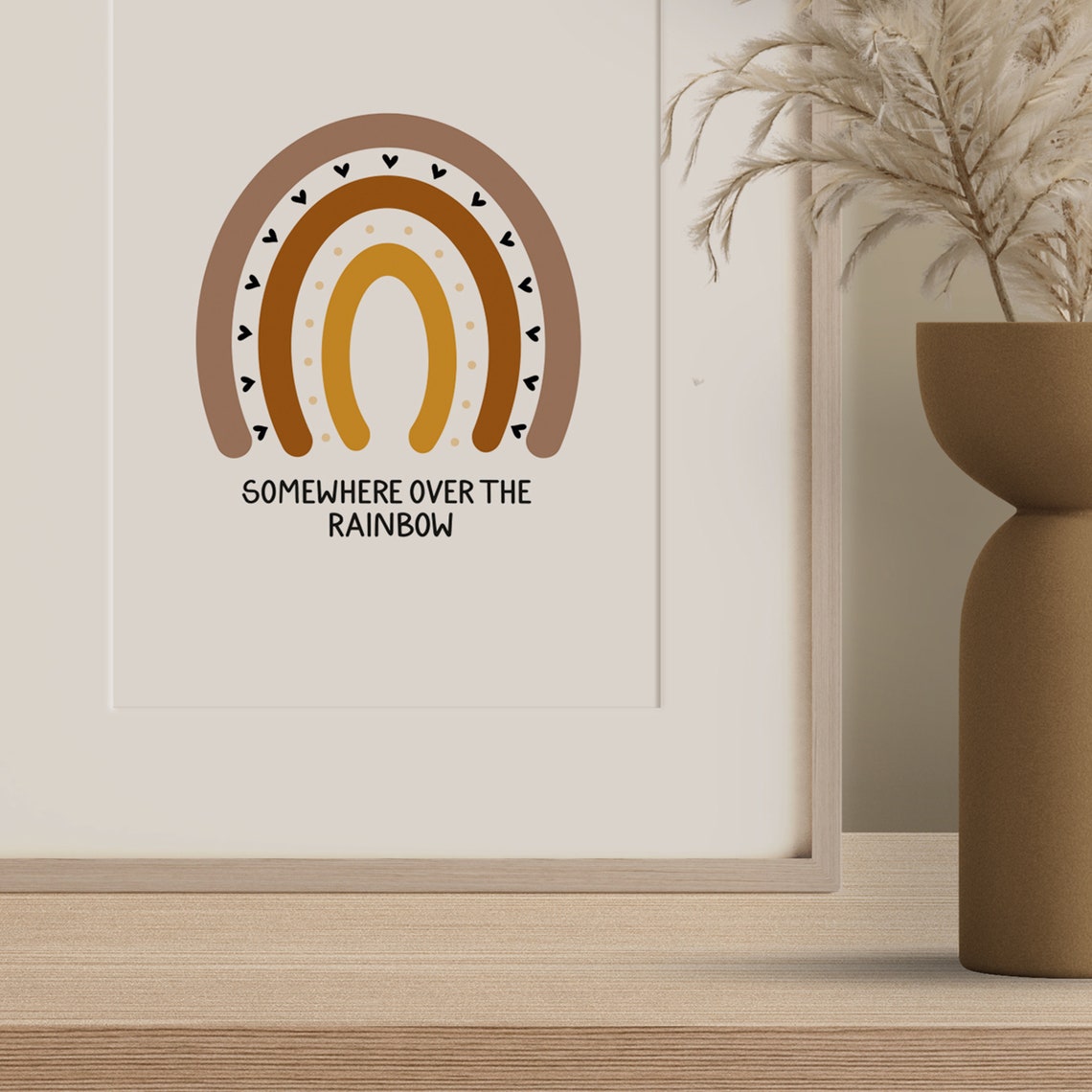 Somewhere Over the Rainbow Boho Mustard Rainbow Nursery Poster - Image 2