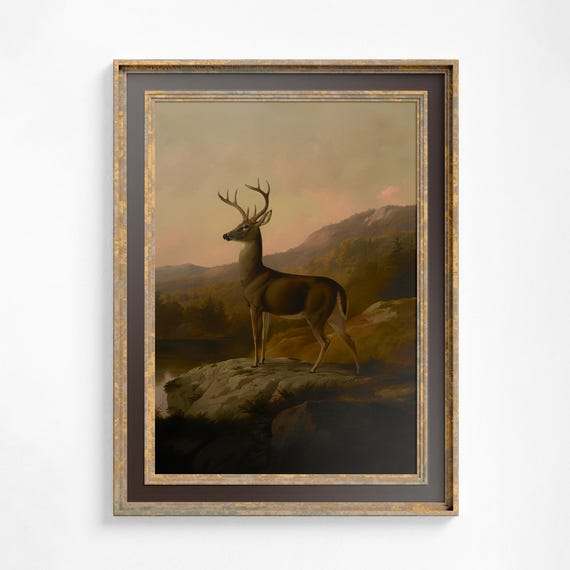 Vintage Deer Painting, Bohemian Deer Art Poster