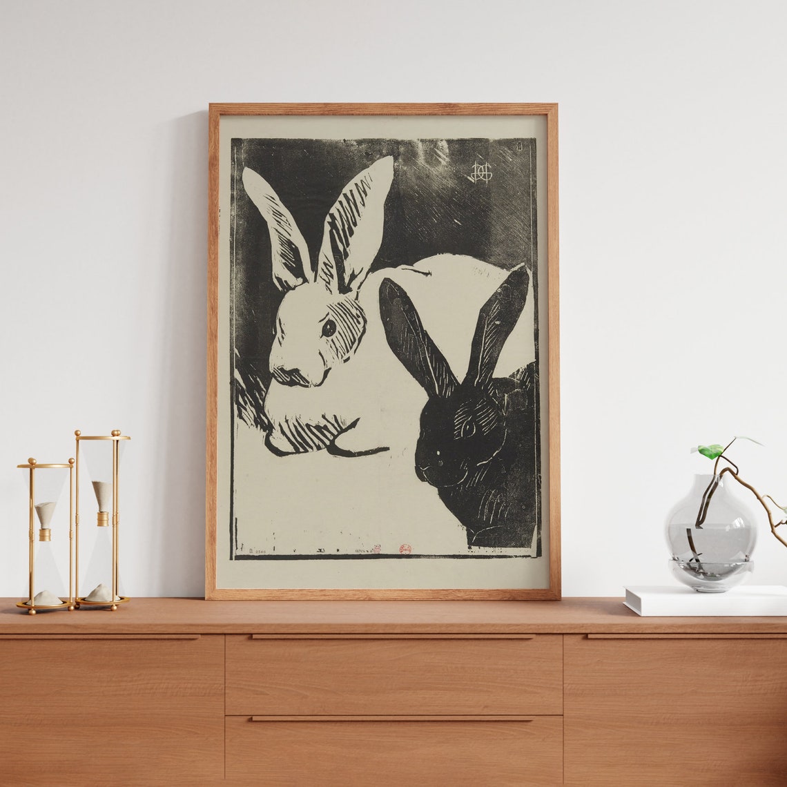 Vintage Rabbits Japanese Painting, Art Nouveau Poster