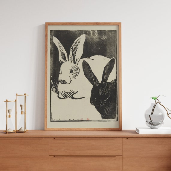 Vintage Rabbits Japanese Painting, Art Nouveau Poster