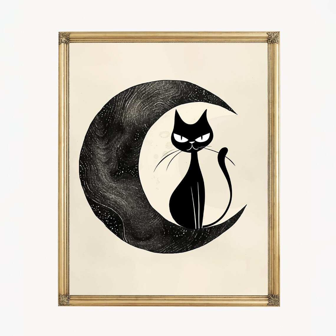 Black Cat And Moon, Mid-Century Modern Art Print - Image 3