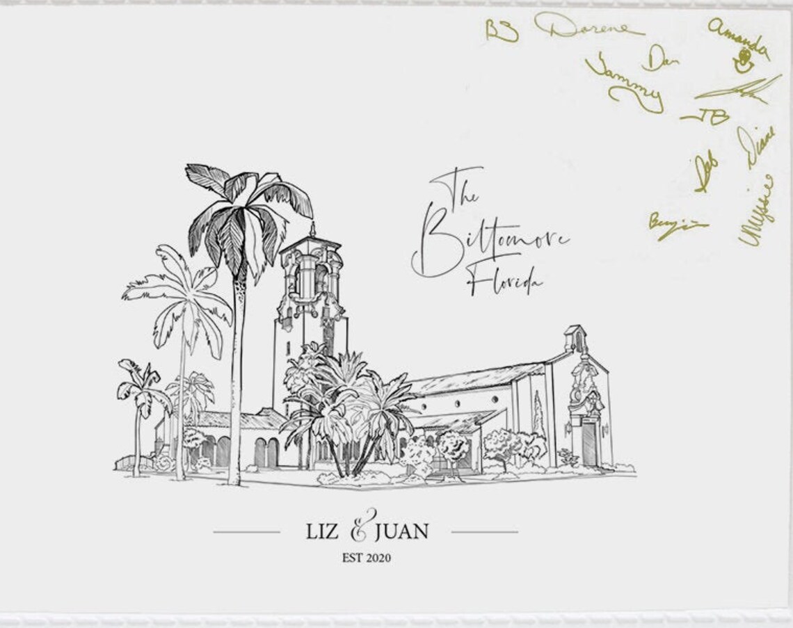 The Biltmore Florida Wedding Venue Sketch Guest Book Art Poster