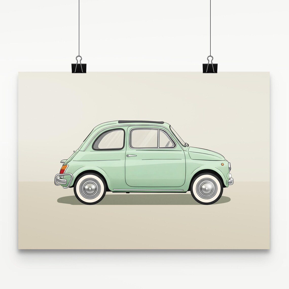 Classic Fiat 500 Illustration Print Italian Retro Poster In Multiple Sizes