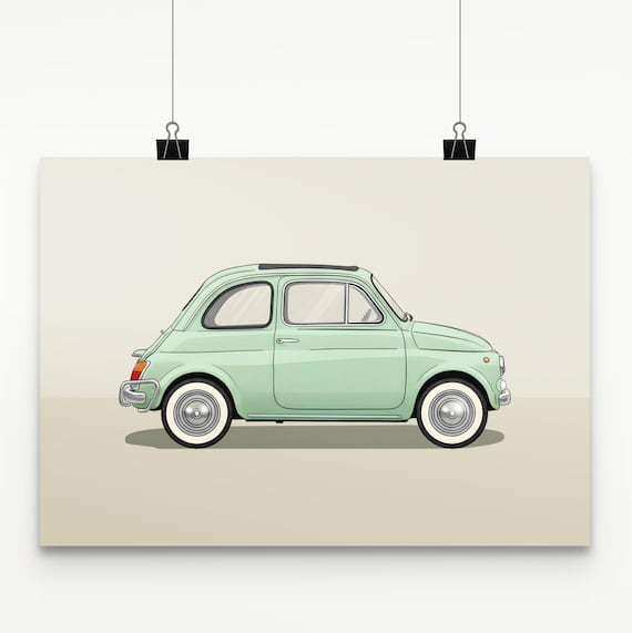 Classic Fiat 500 Illustration Print Italian Retro Poster In Multiple Sizes