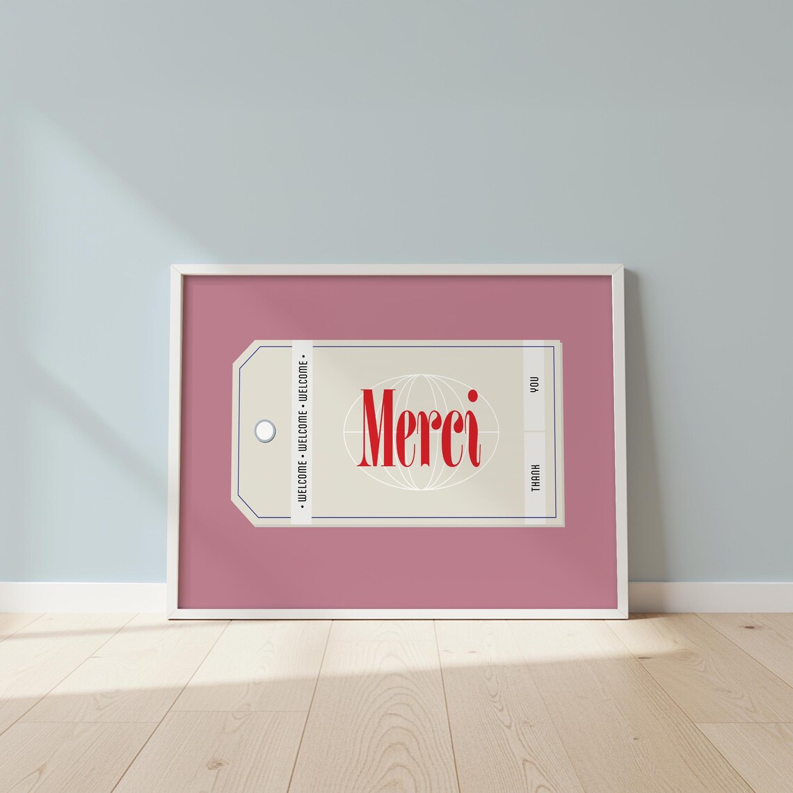 Merci French Quote Print Midcentury Modern Luggage Tag Poster