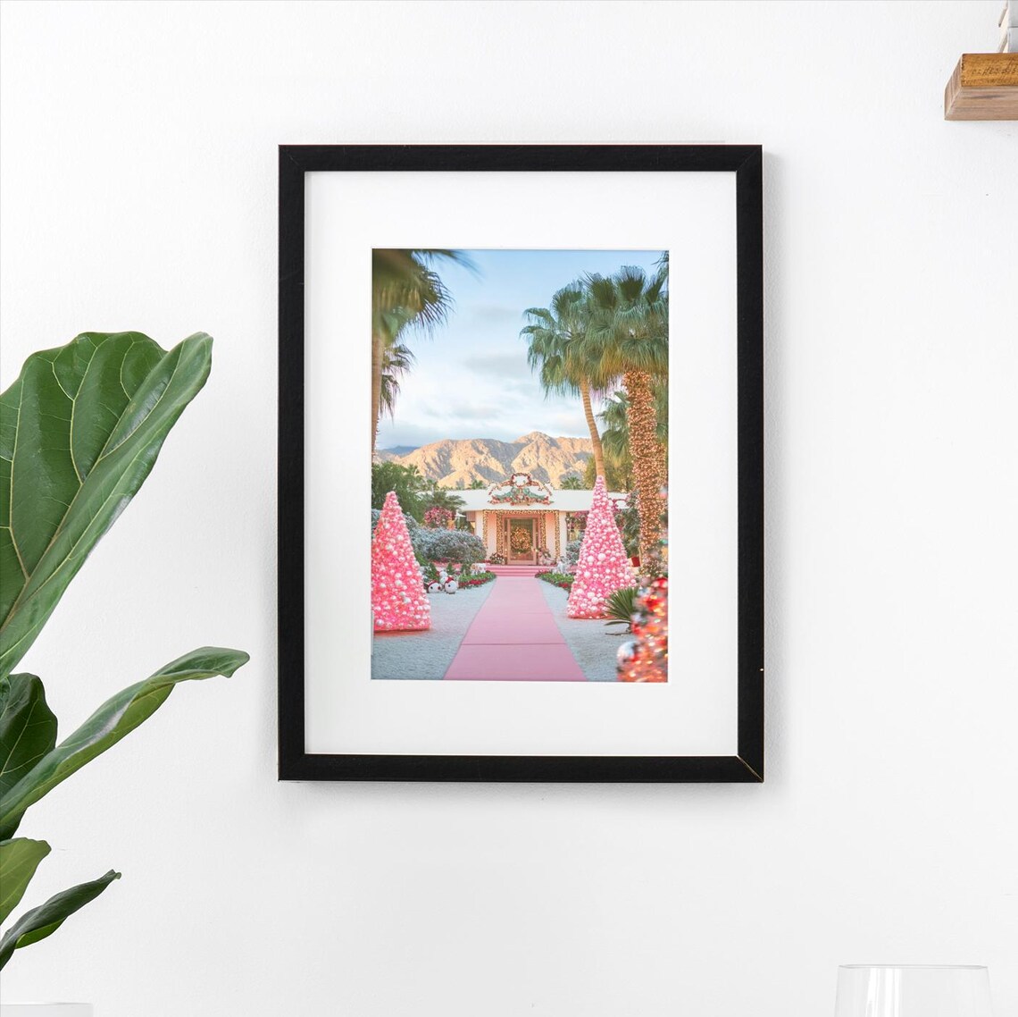 Pink Christmas Mansion Entrance With Palm Trees Holiday Photo Poster - Image 2