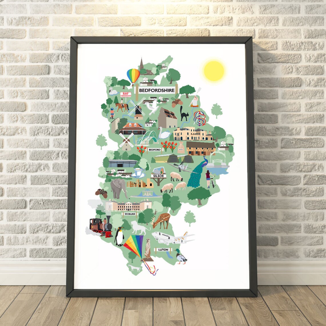 Bedfordshire Sights Map Print Capturing A Memory Travel Prints And Gifts By Tabitha Mary