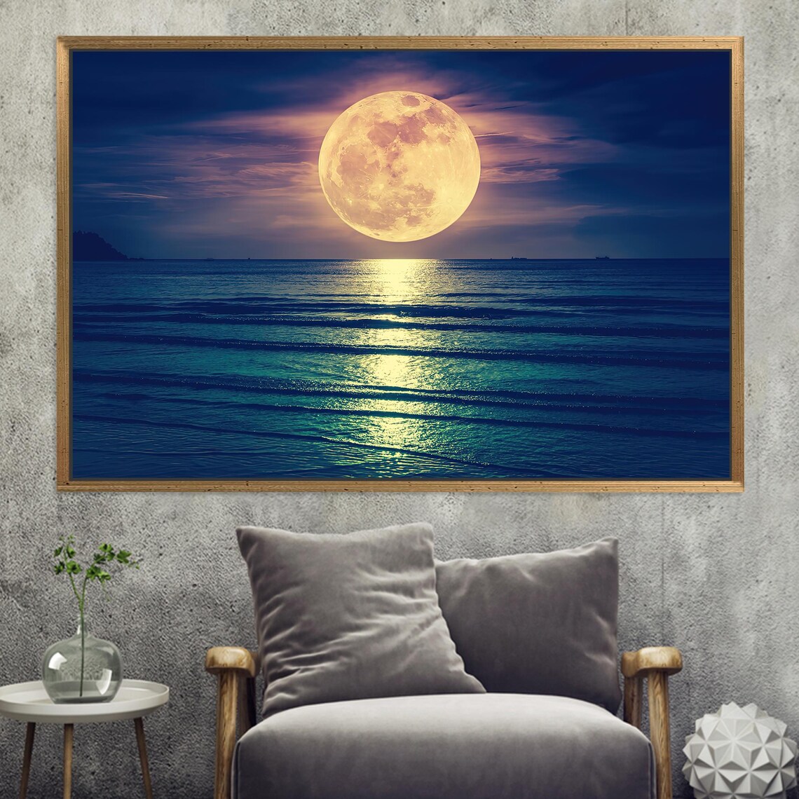 Moonlit Seascape Contemporary Beach Art Print