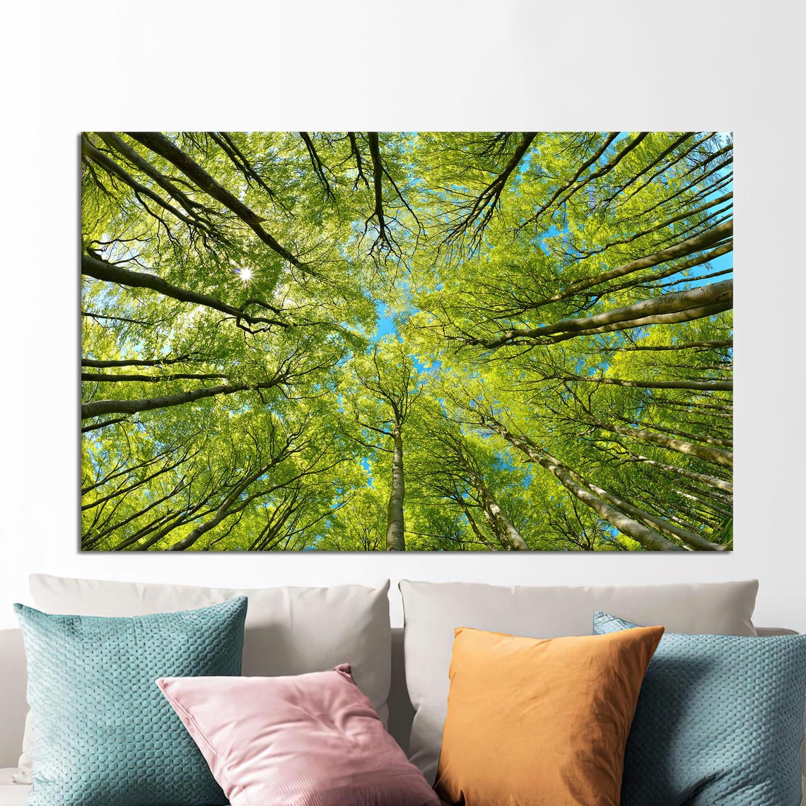 Green Forest Canopy Sunlight Blue Sky Nature Photography Print