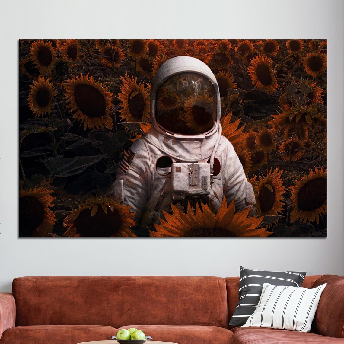 Surreal Astronaut Art Print, Sunflower Field
