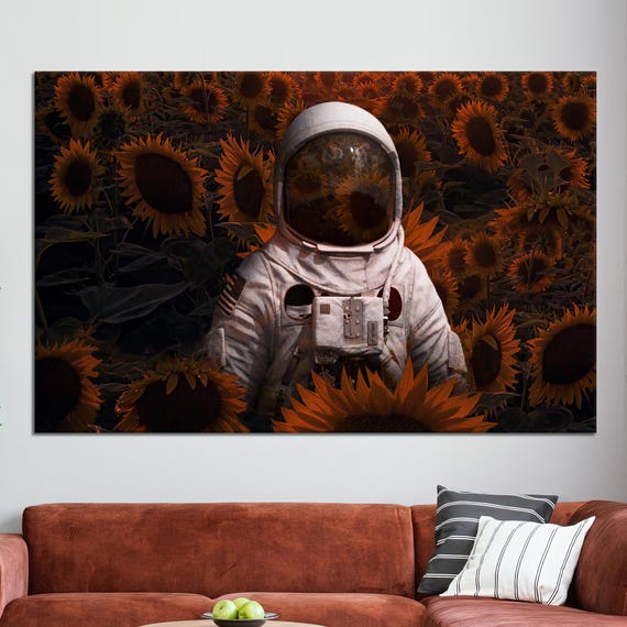 Surreal Astronaut Art Print, Sunflower Field