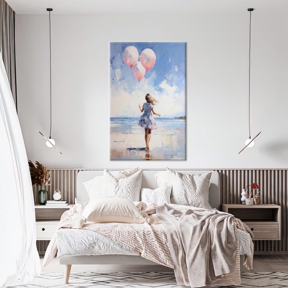 Modern Wall Hanging Pink Decor Personalized Gift Box Girl Room Canvas With Ballons Hangings 3d Art