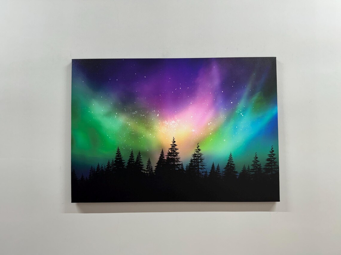 Aurora Borealis Forest Bohemian Nature Art Print