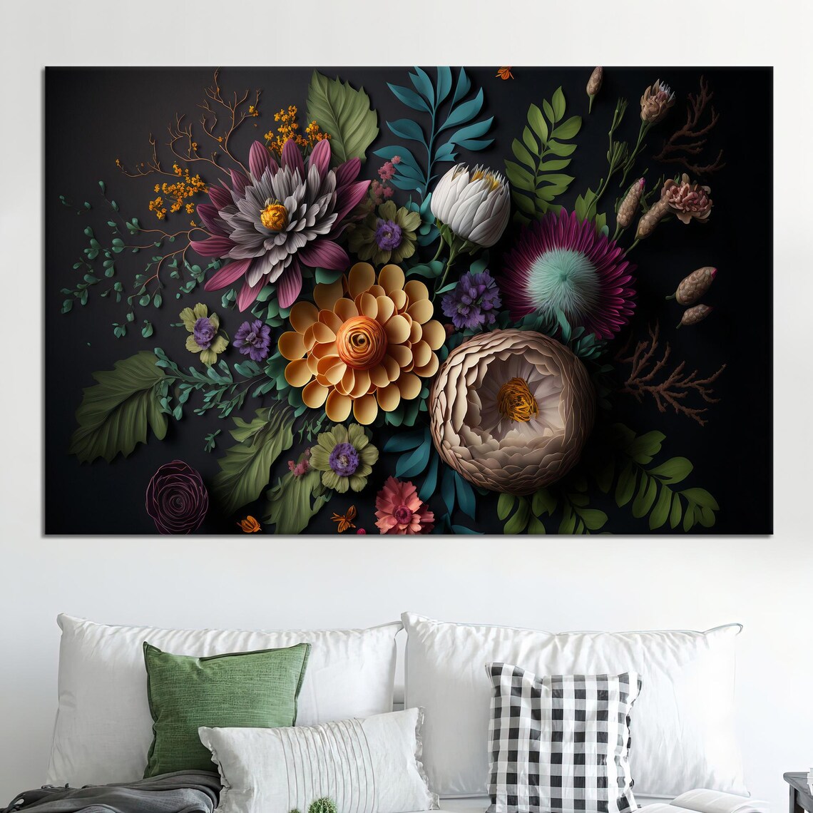 Floral Pattern Wall Art Print, Colorful Flower Home Decor