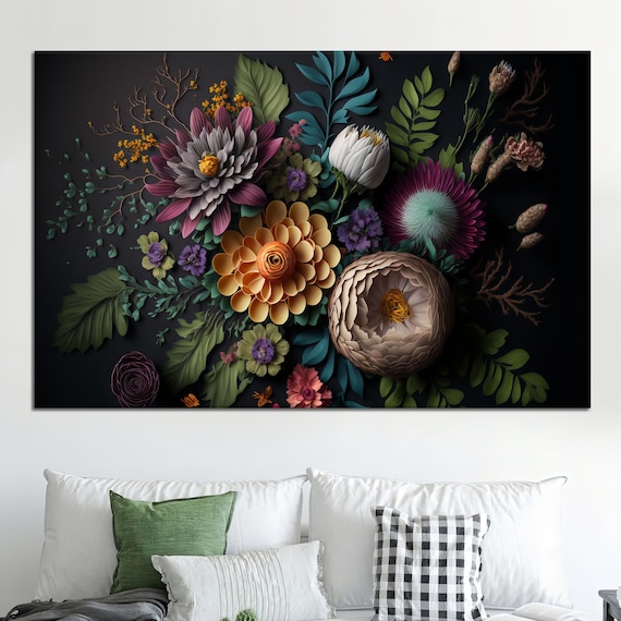 Floral Pattern Wall Art Print, Colorful Flower Home Decor