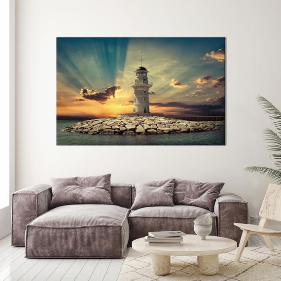 Lighthouse Sunset Canvas Print Coastal Minimalist Wall Art