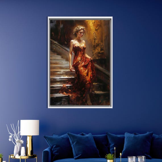 Woman In Red Dress Canvas Print Modern Abstract Wall Art