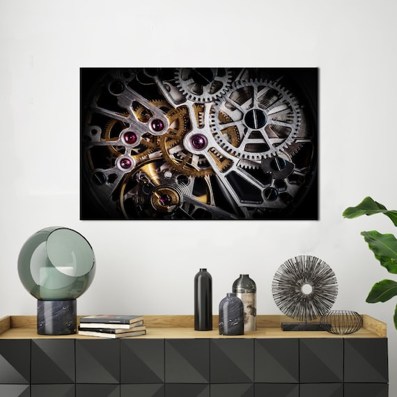 Mechanical Watch Gears Macro Steampunk Movement Canvas Art Print