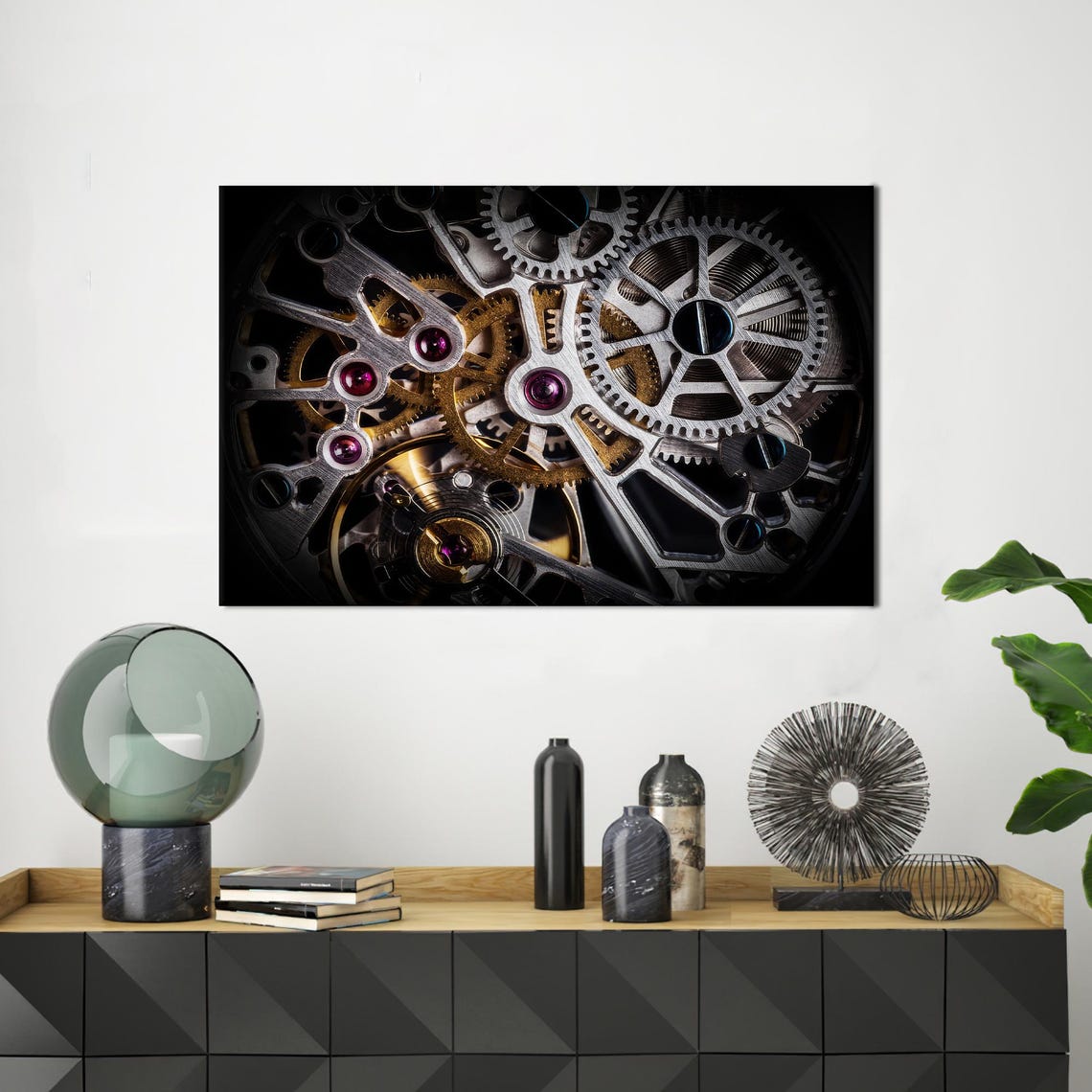 Mechanical Watch Gears Macro Steampunk Movement Canvas Art Print
