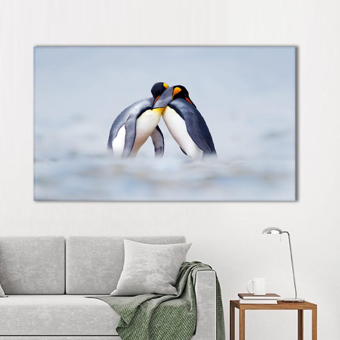King Penguin Couple Embracing Tender Arctic Wildlife Wall Poster