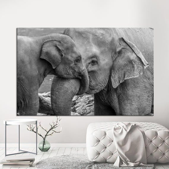Elephant Canvas Art Black And White Farmhouse Style
