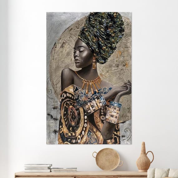 African Woman Art Print Ethnic Fashion Wall Decor Large Canvas